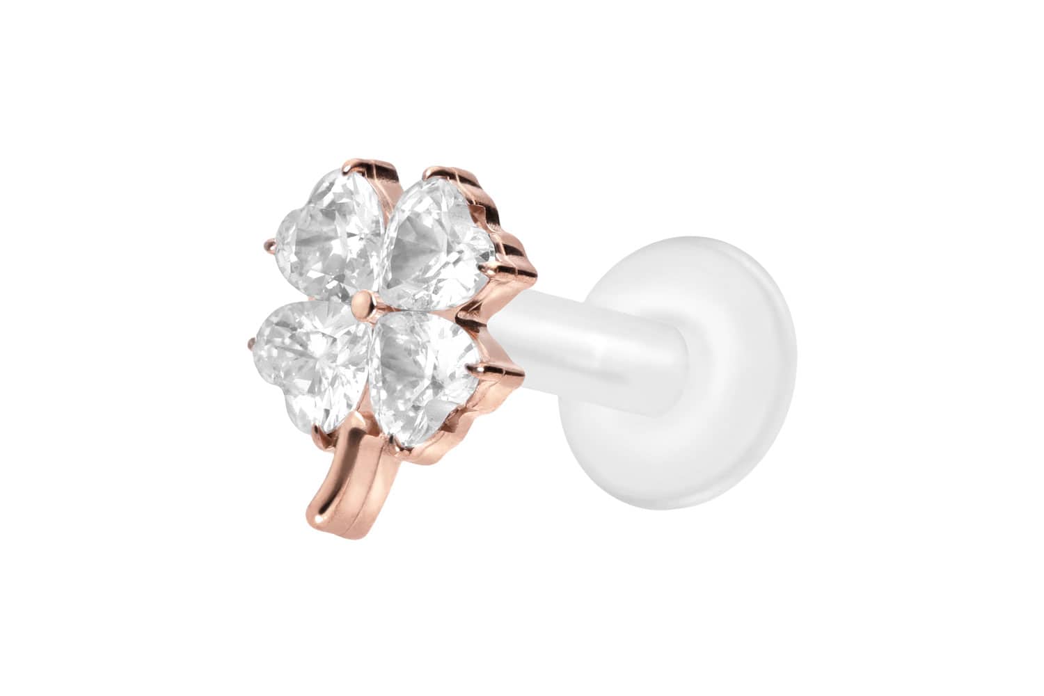 PTFE Labret Piercing mit Innengewinde + Titan-Aufsatz KRISTALLKLEEBLATT